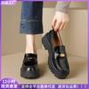 Thick-soled Gold Coin Women's Black Small Leather Shoes Shallow Mouth Round Head Single Shoes Women