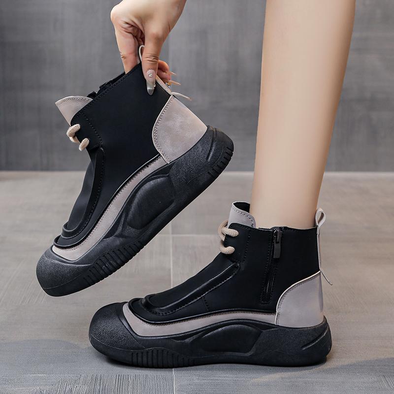 TUINANLE Women High Tops Shoes Spring Zipper Casual Anti Slip Flat Sneakers Girl's Ankle Boots