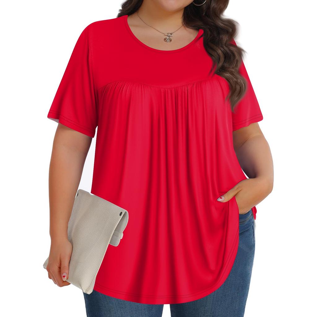 Women's Fashion Casual  Solid Color Round Neck Short Sleeve Top Womens Plus Size Tops