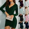 2024 Women's V-Neck Long Sleeve Slim Fit Irregular Bodycon Evening Dress