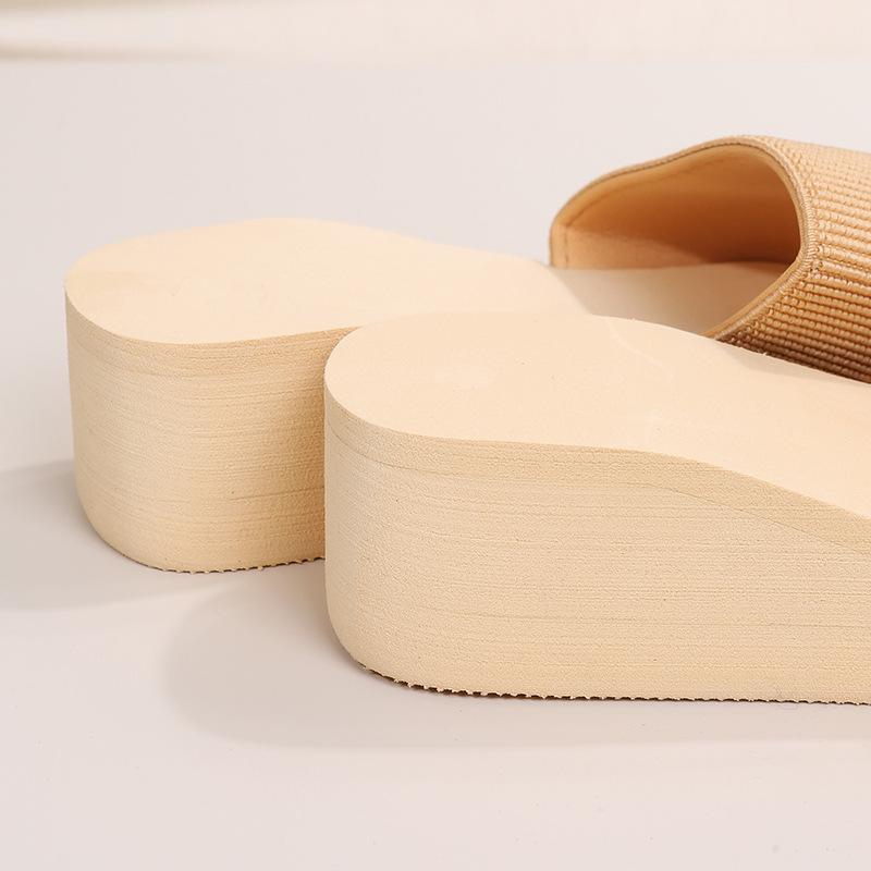 Knitted Wedges Slippers for Women 2024 Summer Chunky Platform Wedge Heels Sandals Woman Light Thick Sole Beach Shoes Mujer
