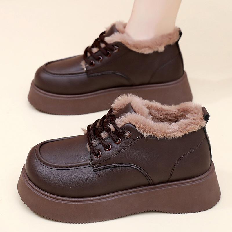 Retro Cotton Shoes with Fleece, Warm Snow Boots, Comfortable Thick-soled Anti-slip Shoes