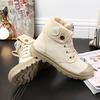 Women Mid Cut Canvas Boots Size 35-41 Outdoor Military Style Boots Workwear Shoes Trendy Couple's Sneakers Flat Bottom