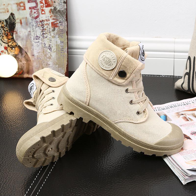 Women Mid Cut Canvas Boots Size 35-41 Outdoor Military Style Boots Workwear Shoes Trendy Couple's Sneakers Flat Bottom