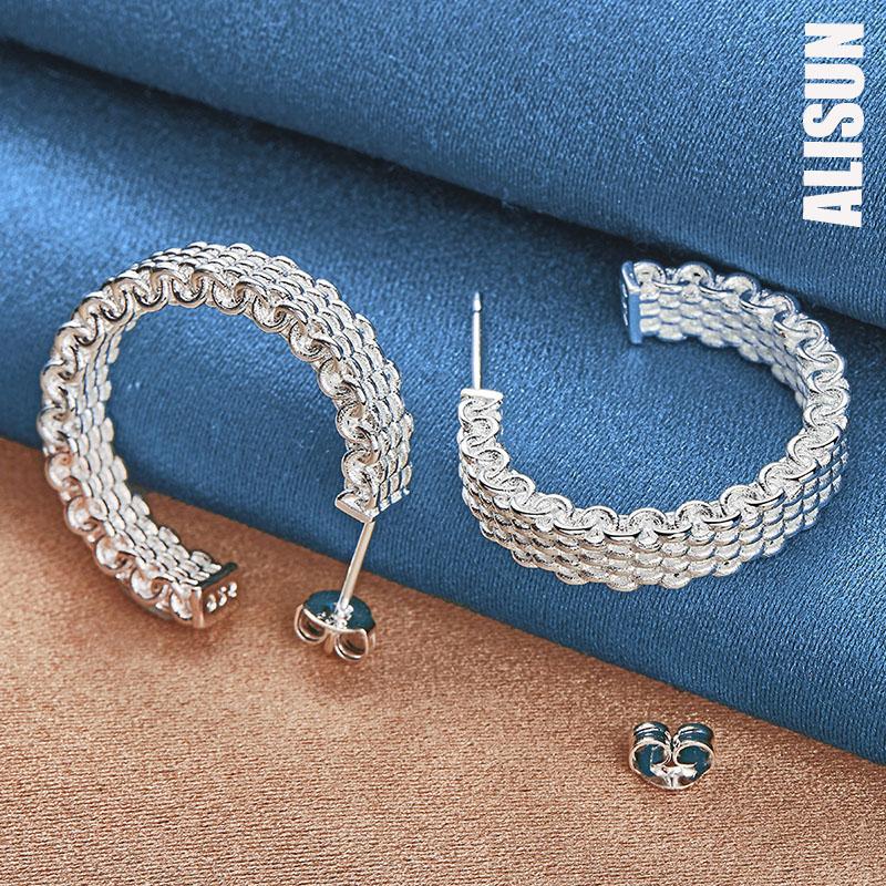 925 Sterling Silver Woven Piercing Earrings Fashionable Wedding Jewelry