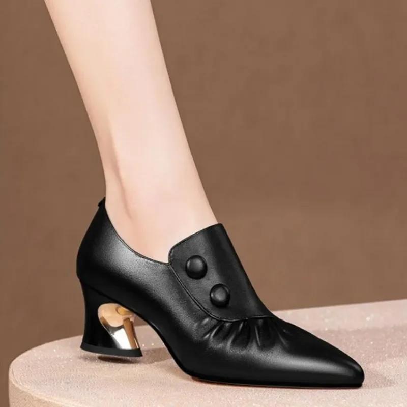 Thick Heel Fashion Shoes Women  Spring and Autumn New Pointed Toe Deep Mouth Sexy Striped Fashion High Heels Women’s