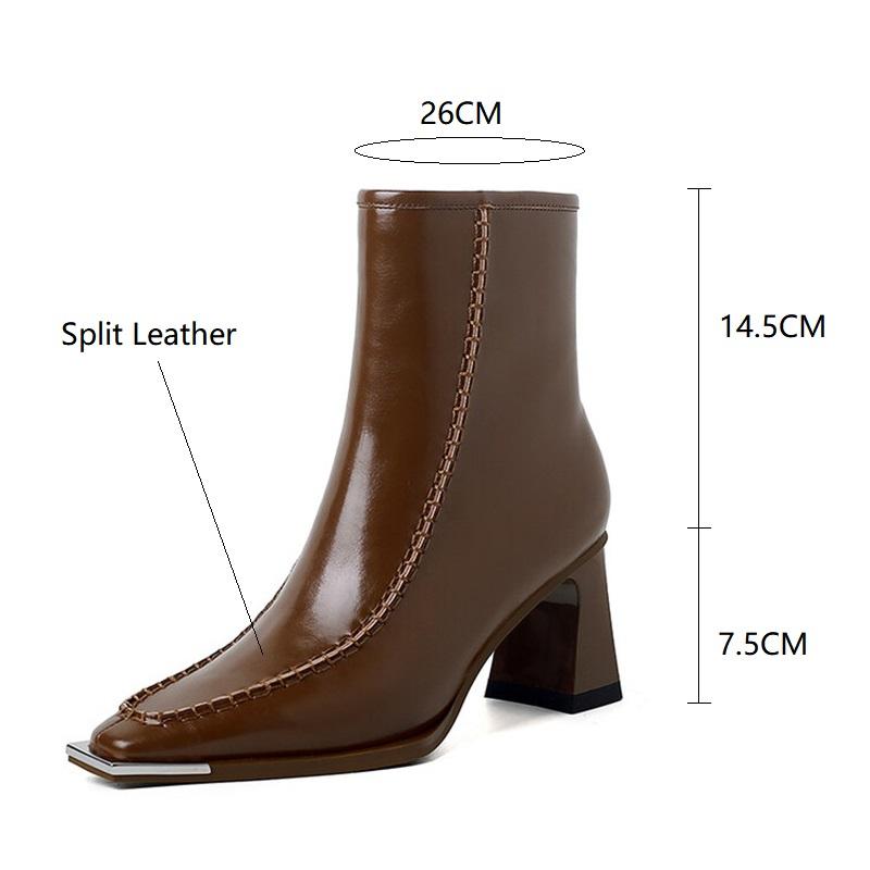 Fashion New Autumn Split Leather Knight Boots Square Toe Chunky Heel Boots for Women Winter Short Boots Concise Women Boots High Heels