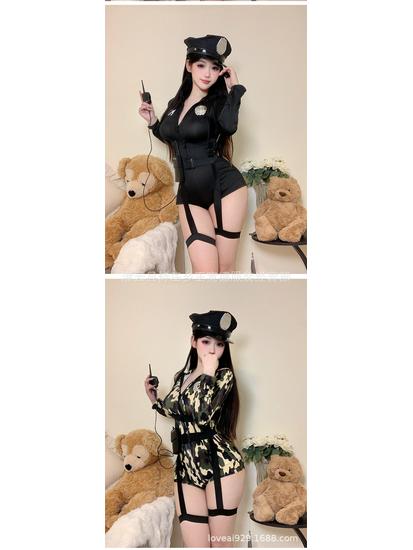 Plus Size Camouflage Policewoman Lingerie Set for Nightclub and Cosplay