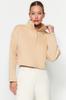Women's Fashion New Sweatshirt Mink Casual Cut Crop Stand Collar Snap Fastener Thick Inside Fleece Knitted Sweatshirt