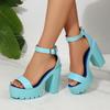 Sexy Peep Toe Broad Band Thick Bottom Women Sandals Ankle Cover Heels Square High Heeled Shoes Luxury Sandals Sandalias De Mujer