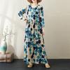 Autumn Literary Cotton Hemp Retro Large Print Loose Casual Round Neck Long Sleeve Dress for Women Dresses