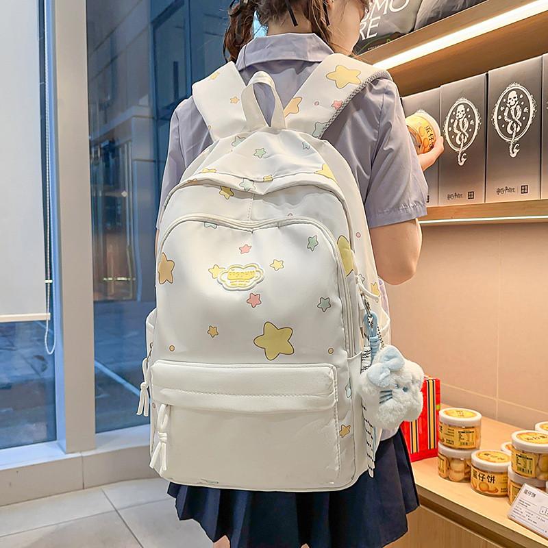 Star Printed Lightweight Casual Backpack With Nylon Material For Teens Daily Use