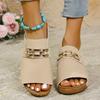 2025 Summer Open Toe Women's Slippers Metal Decoration New Outdoor Daily Best Seller Plus Size Wedge Slippers Zapatos