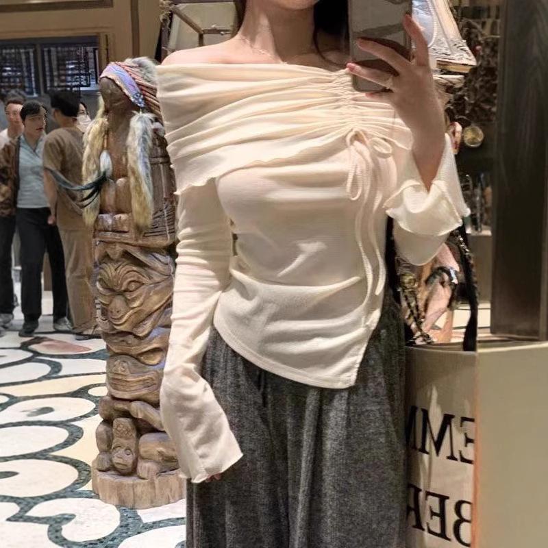 Women's One-Shoulder Irregular Tie Long-Sleeve Slim-Fit Sun Protection Top