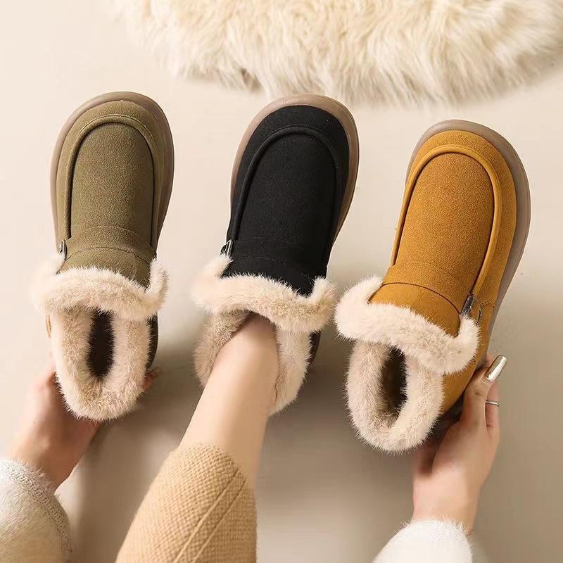 Snow Boots Korean Version Women's Winter New Item with Plush and Thick Cotton Boots Warm Flat Bottomed Soft Soled Women's Cotton Shoes