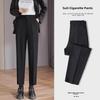 Women's Black High-Waist Straight-Leg Suit Pants - Slim, Lightweight, Nine-Point Length for Spring & Autumn, Large Sizes Available