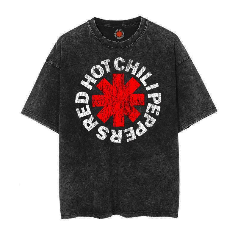Trend Washed Vintage Cotton Tshirt RED HOT CHILI PEPPERS T-shirt Men Women Hip Hop T Shirt Oversized Streetwear Short Sleeve Tee