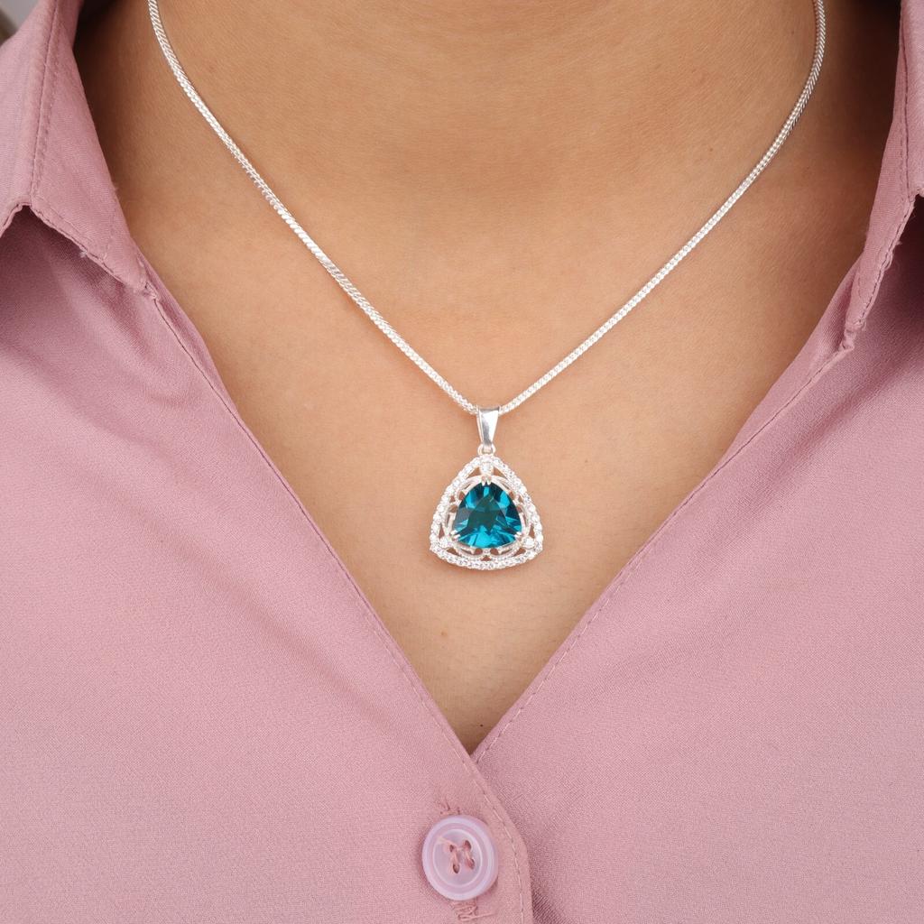 Апатит Драгоценный камень 925 Стерлинговое серебро Ювелирные изделия Дизайнерский цирконовый кулон 0,99" Для мамы CZP-8-13