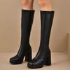 Black Winter Women Boots Fashion Platform Thick Heel Knee High Zipper Autumn Long Shoes Square Heel Rubber Chelsea