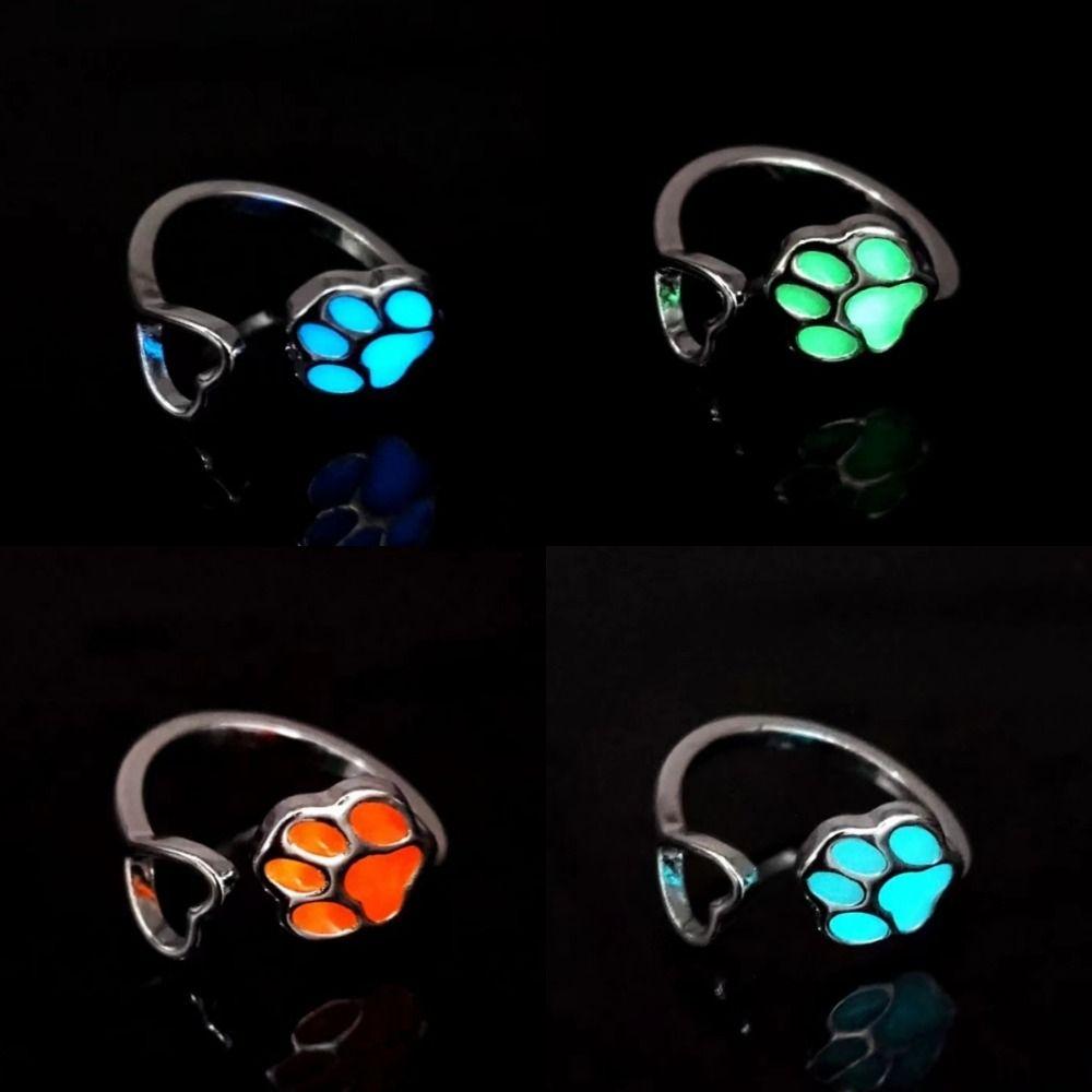 Hollow Out Luminous Cat's Paw Ring Glow In Dark Light Adjustable Ring Glowing Finger Ring Girls