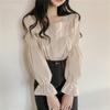2022 Beige Lace Blouse Vintage Square Collar Women Long Puff Sleeve Shirt Solid Cardigan Sweet Shirt Blusas Clothes Women Tops