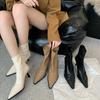 Autumn and Winter Footwear Plus Size Comfortable High-heeled Mid-tube Pointed Thin-heeled Elastic Boots