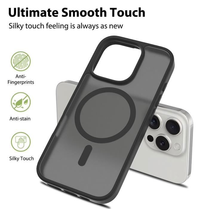Case + 2 Tempered Glasses for iPhone 16 Pro, Hybrid Protection with Translucent Matte Black Magnetic Ring