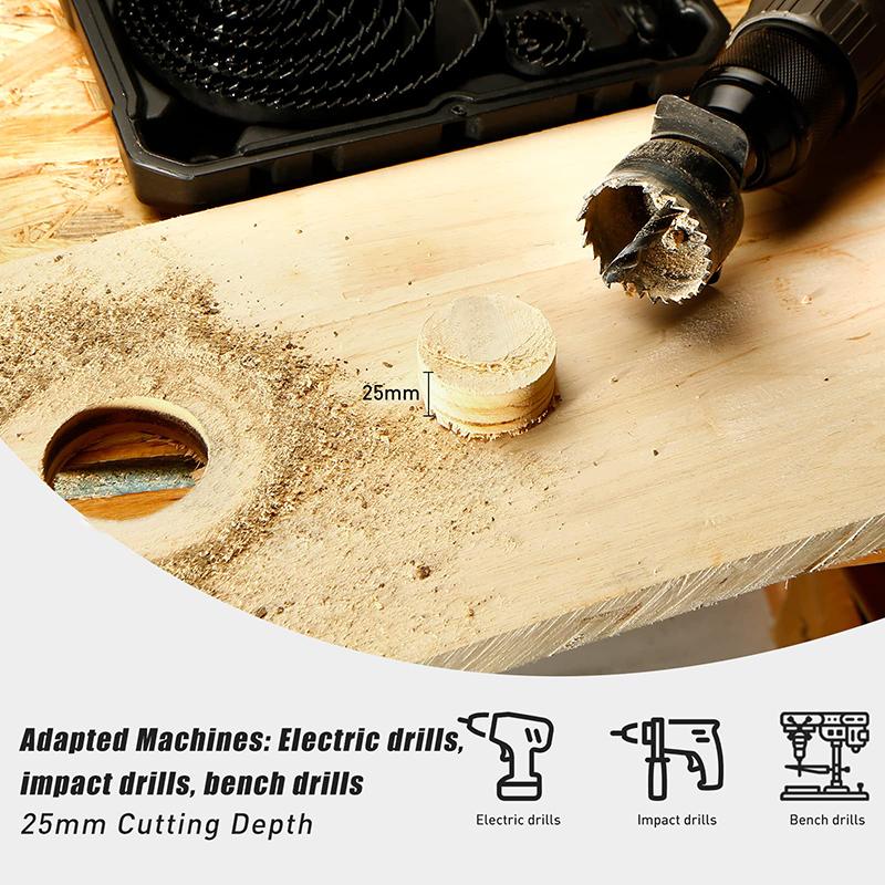 Hole Saw Set 11PCS Hole Saw Kit In Case Drill Bit Kit with Mandrels and Hex Key for Soft Wood Plywood Drywall PVC