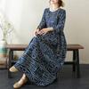 Round Neck Long Sleeve Bohemian Clothing Retro Autumn Cotton Linen Dresses Vintage Casual Floral Printed Long Dress for Women