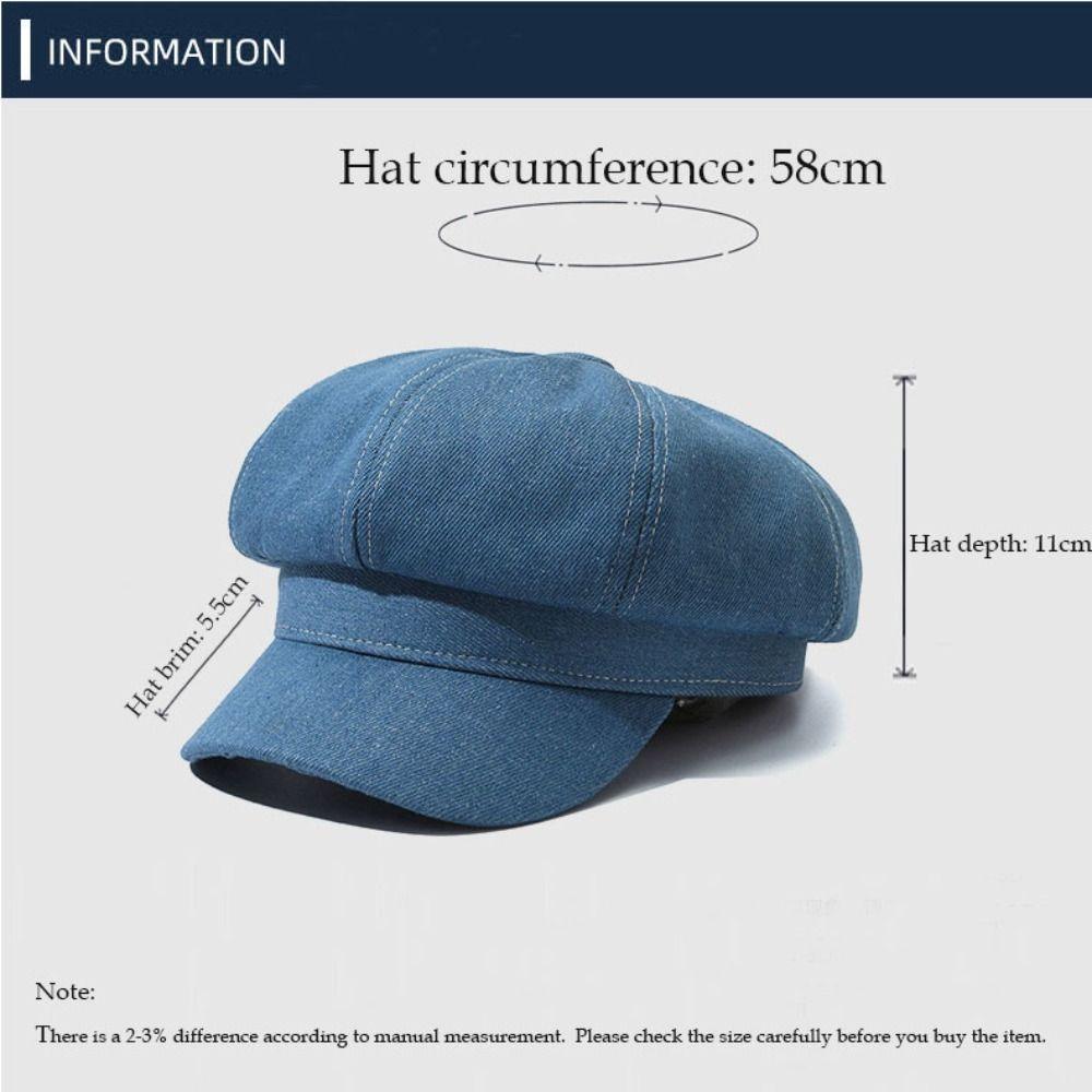 Vintage Octagonal Caps Back Closed Newsboy Cap Fashion Women Denim Beret  Unisex