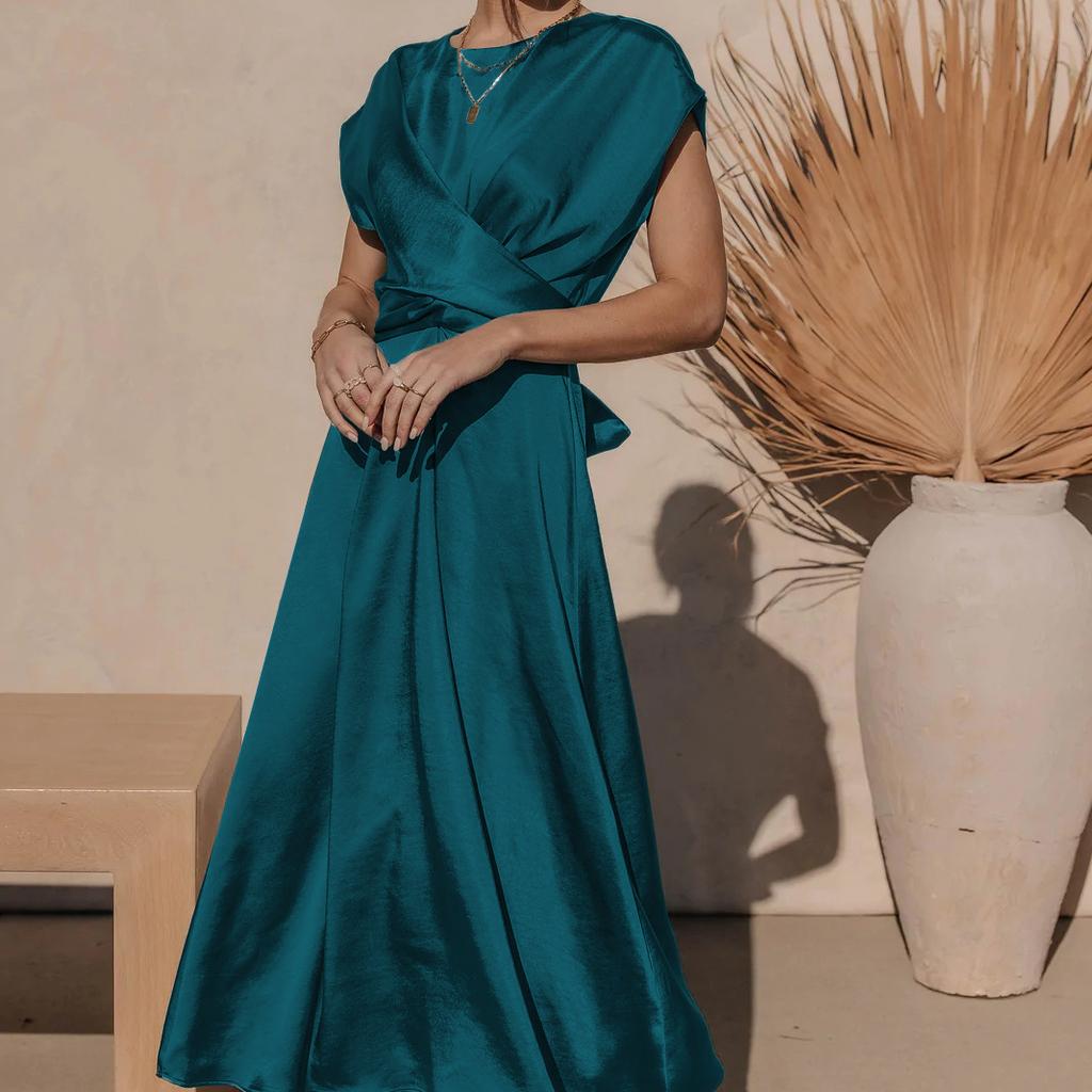 Summer Women's Lace Satin Sleeveless Dress Temperament Elegant Light Evening Dress