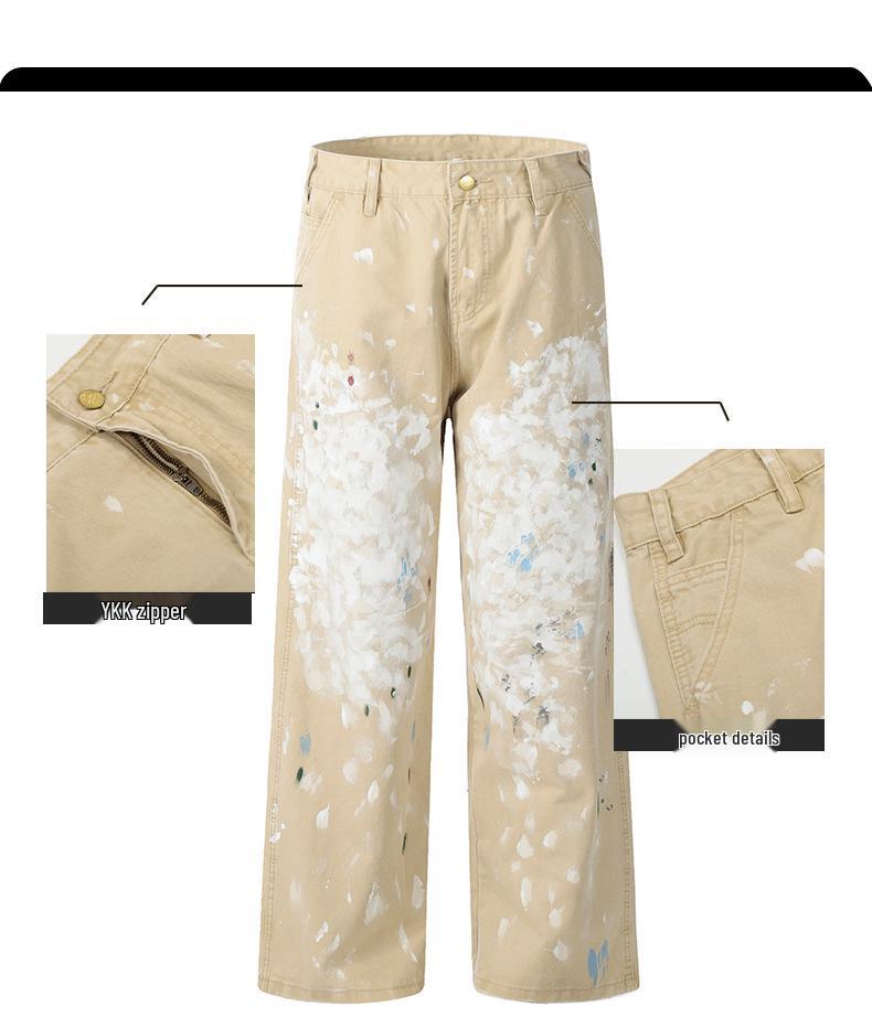 Yongfang Unisex Retro Splatter High-Waist Distressed Straight-Leg Overalls