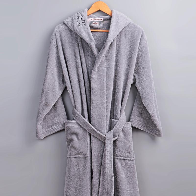 Pure Cotton Couple's Hooded Terry Bathrobe - Winter Thickened Pajamas for Men and Women