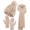 Womens Winter Beanie Hat Touchscreen Gloves Long Neck Scarf Set Warm Knit Caps