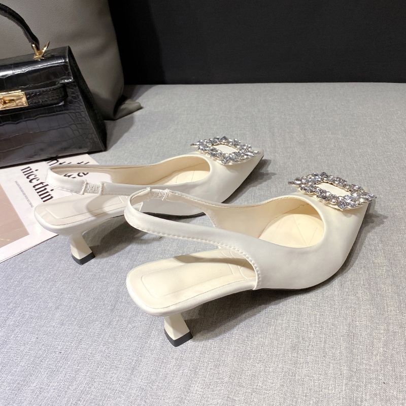 High-heeled Bag Head Sandals Women's Shoes New Early Spring Rhinestone Pointed Single Shoes