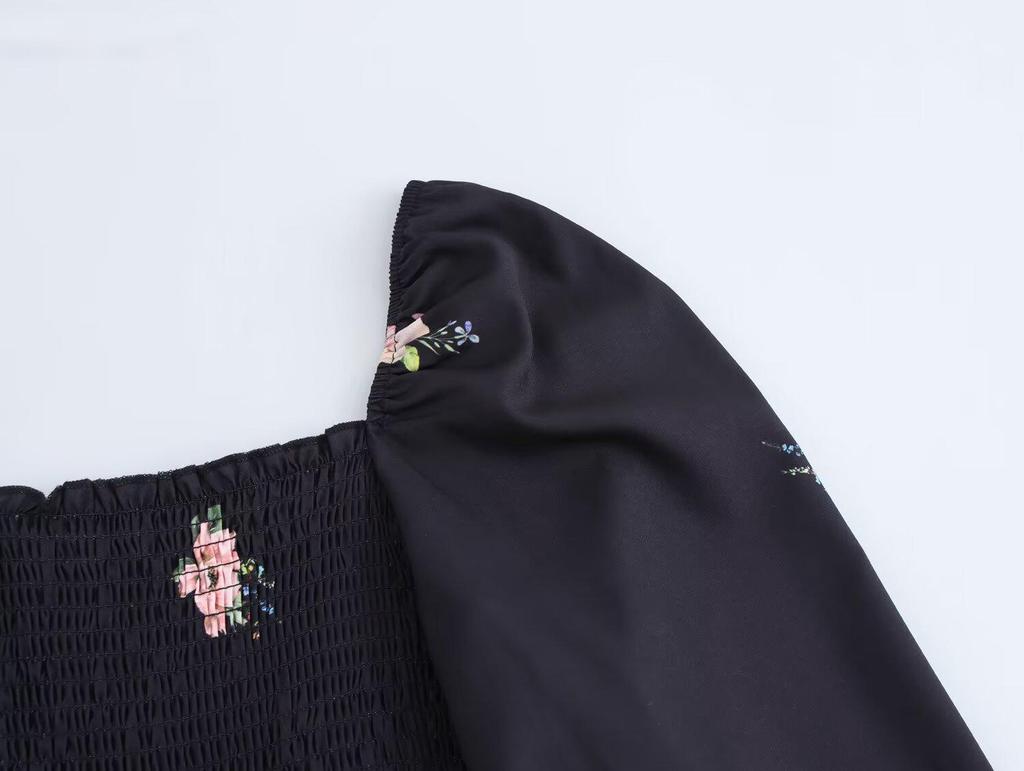 2025 Spring Women's European & American Style Loose Print Cinched Waist Long Dress