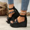 Fashion Women's Plus Size Thick Soled Sandals 2025 New Style Wedge Heel Hollow Casual Sandals European and American Fashion Sandals