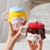 Cute Girl Ceramic Cup High Looking Mug Birthday Gift Souvenir Creative Cup with Lid Coffee Cup