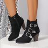 Fashion 2025 Women's Belt-buckle Pointed High-heeled Frosted Ankle Boots with Thick Heels for Autumn and Winter