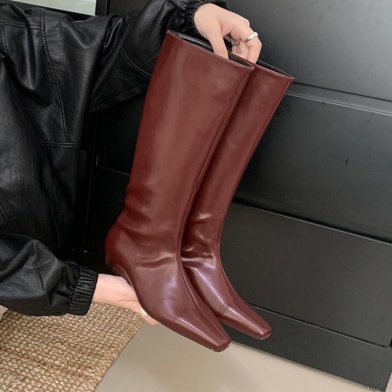 Fashion SUOJIALUN 2025 Winter New Brand Women Long Boots Fashion Round Toe Slip On Ladies Knee-high Boots Soft Heel Knight's Boots Shoe