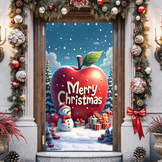 Christmas Door Cover Merry Christmas Backdrop Banner Outdoor Front Porch Door Sign for Holiday Door Wall Home Decor Photo Backgrounds