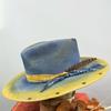 Web Embellished Wool Hat Vintage Distressed Feather Embellished Pure Wool Top Hat