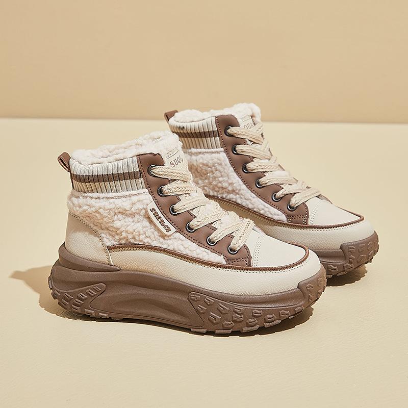 Women's Chunky Platform Snow Boots Winter Warm Faux Fur Lining Ankle Booties Lace-Up Comfortable Anti-Slip PU Leather Short Boots Shoes for Women