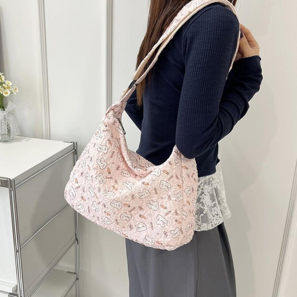 Large Capacity Canvas Shoulder Bag Korean Style Shopping Tote Bag Sweet Cartoon Crossbody Bag  Girl