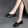 Johnature Genuine Leather Comfortable Low Heel Shoes Retro Versatile Pumps Round Toe Women's Shoes