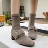 Women's Ladies High Heel Flock Mixed Color  Short Boots Footwear Shoes Leather Boots Women with Heel Fvg56