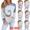 Women's Long Sleeve Tie-Dye Printed Round Neck Top Fashion Casual Loose Cotton O Neck Pullover Sweatshirt Plus Size
