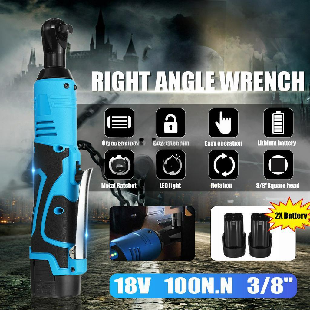 18V  3/8" 100N.m Electric Wrench Cordless Ratchet Rechargeable Scaffolding Right Angle Wrench with  2 Battery Charger Power Tool 18V