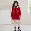 Girls' Red Woolen Coat & Two-Piece Suit - 2024 Winter Collection for Big Kids