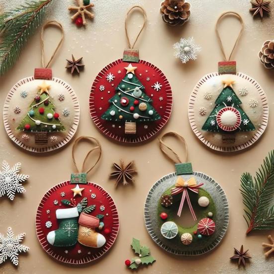 DIY Christmas Felt Patch Kit Holiday Craft Set with Pre-Cut Felts Sheet Handmade Fabric Sewing Crafting Supplies for Tree Home Decor